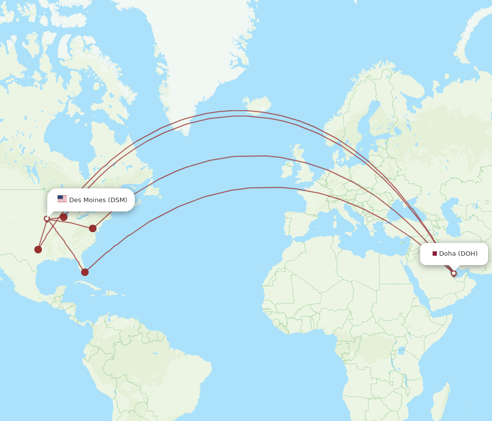 DOH-DSM flight routes