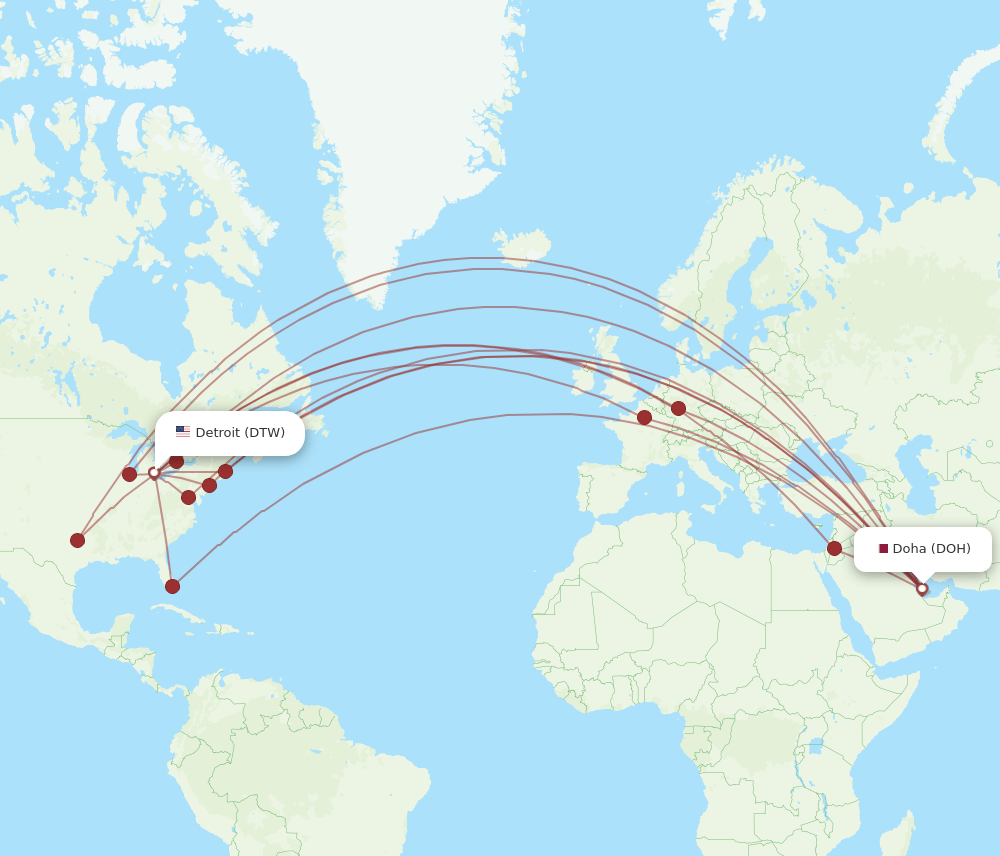 DOH-DTW flight routes