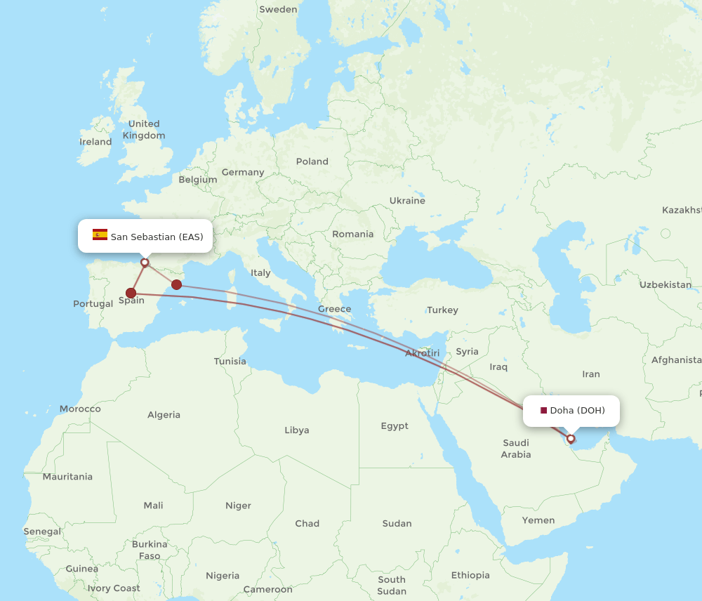 DOH-EAS flight routes