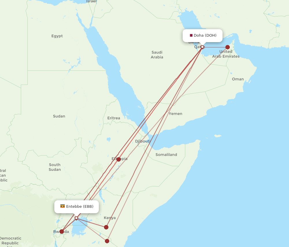 DOH-EBB flight routes