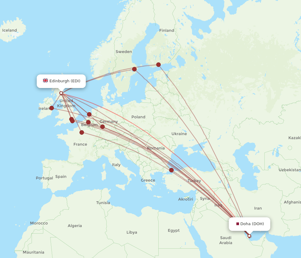 DOH to EDI flights and routes map