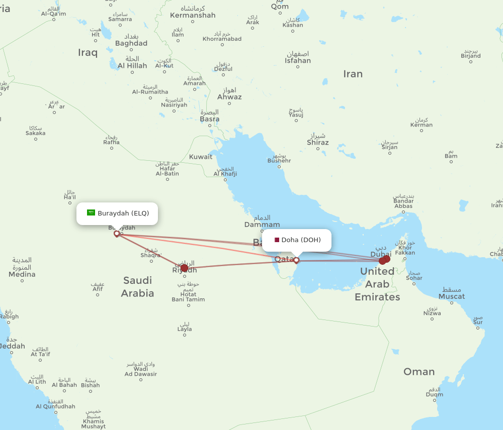 DOH to ELQ flights and routes map