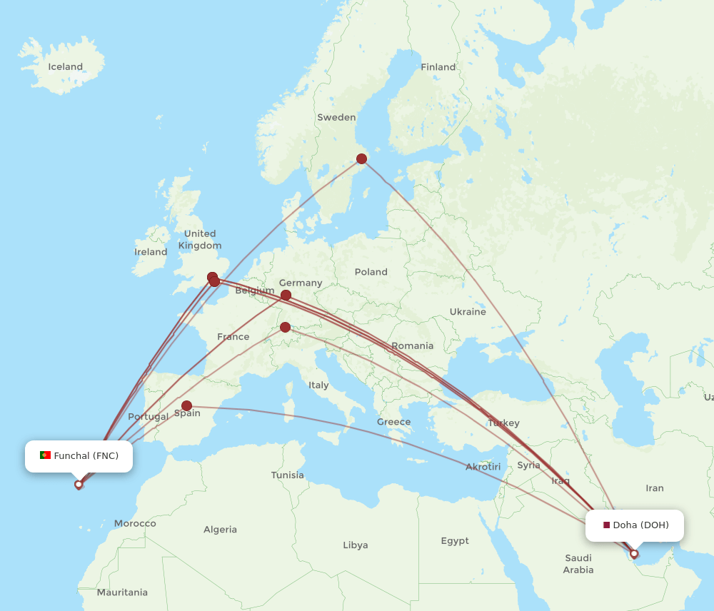 DOH-FNC flight routes