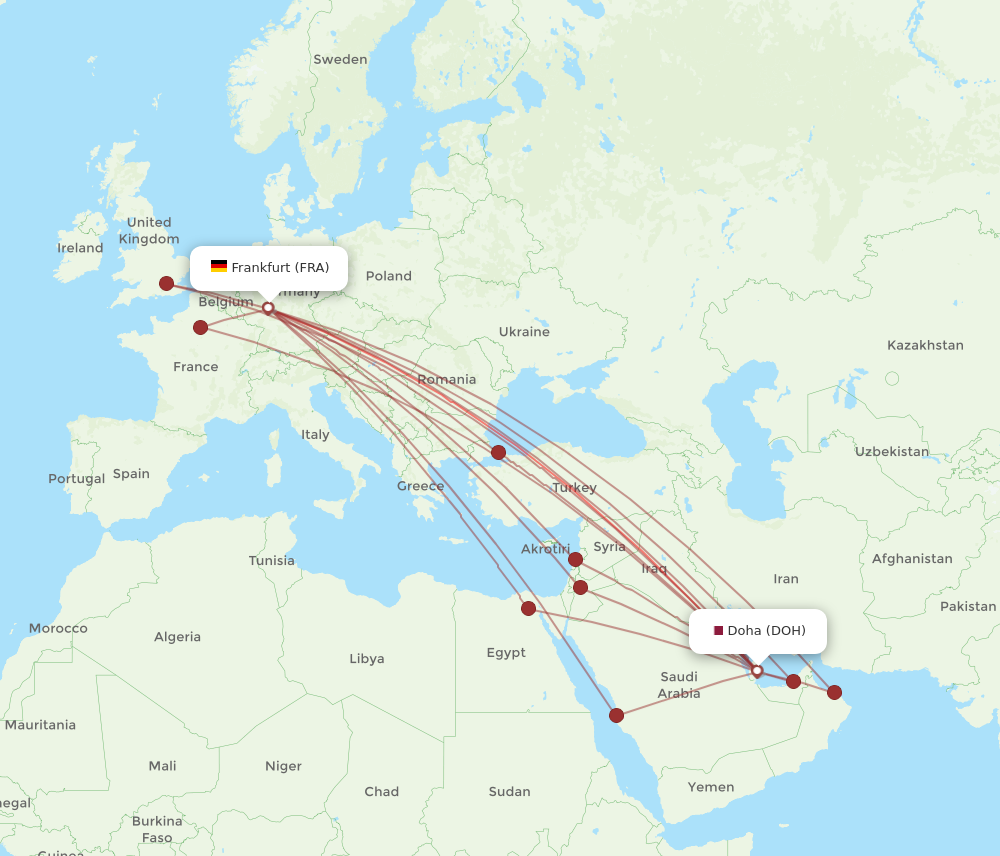 DOH to FRA flights and routes map