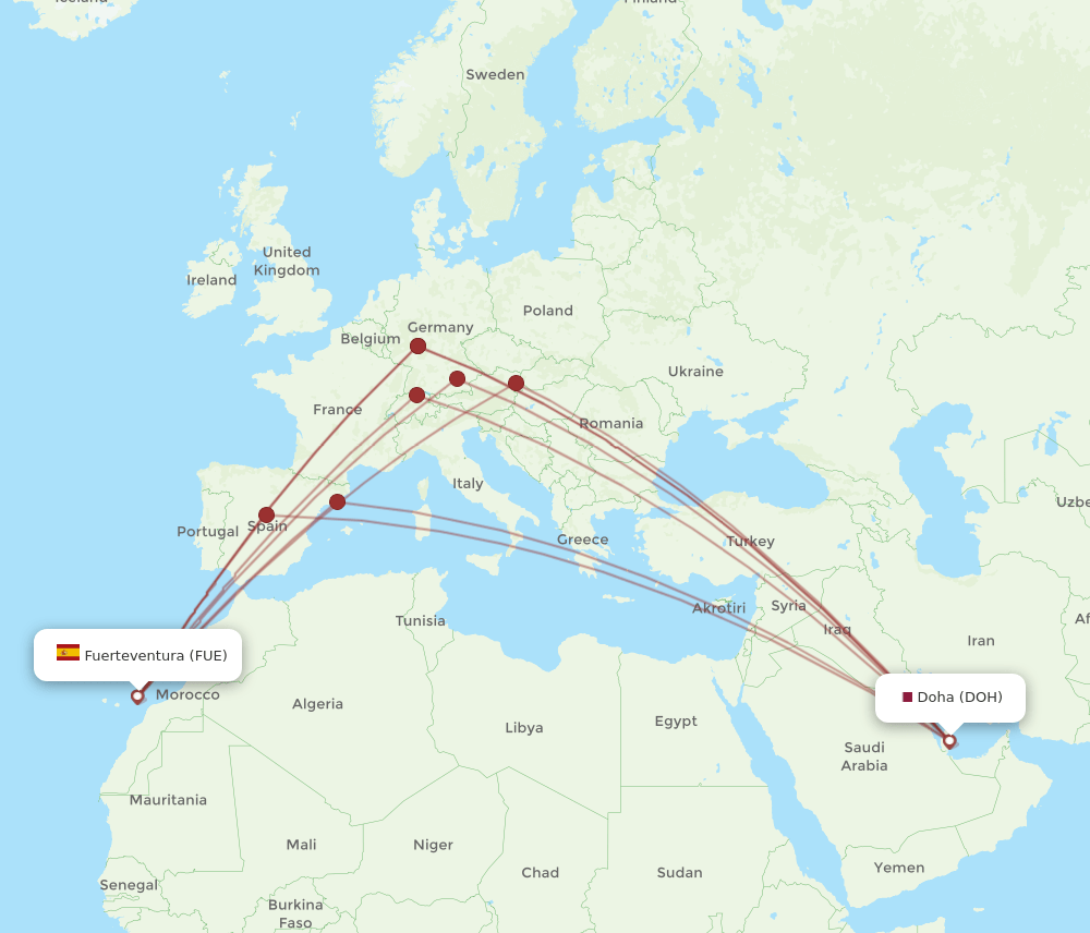 DOH-FUE flight routes