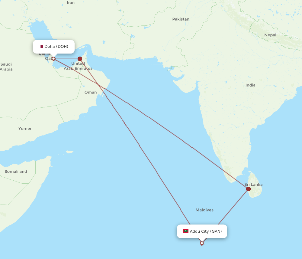 DOH-GAN flight routes