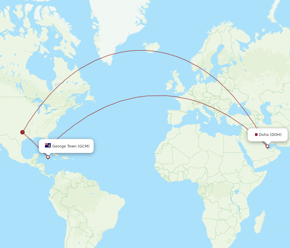DOH to GCM flights and routes map