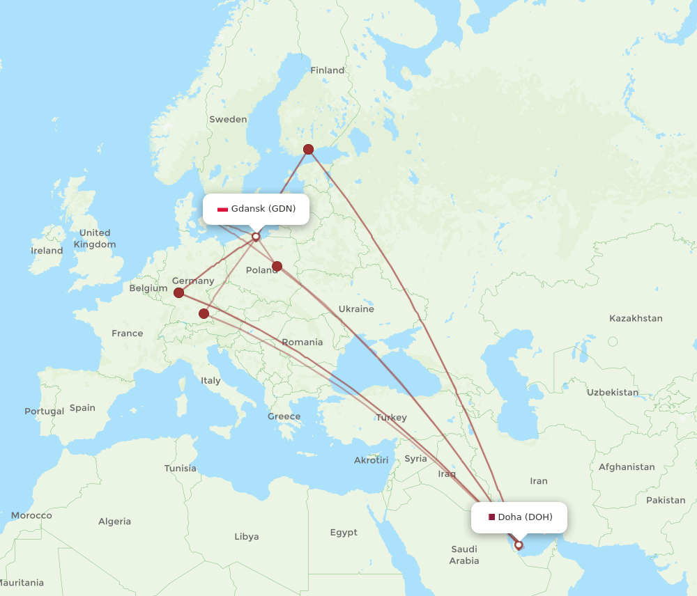 DOH-GDN flight routes