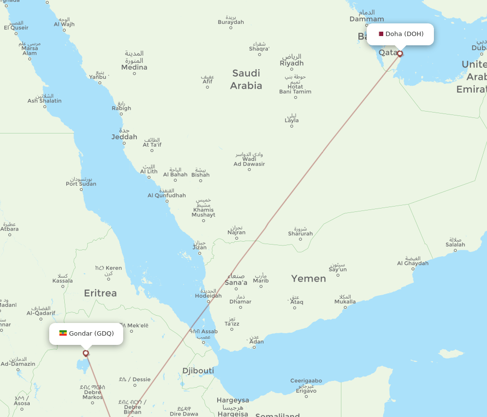 DOH to GDQ flights and routes map