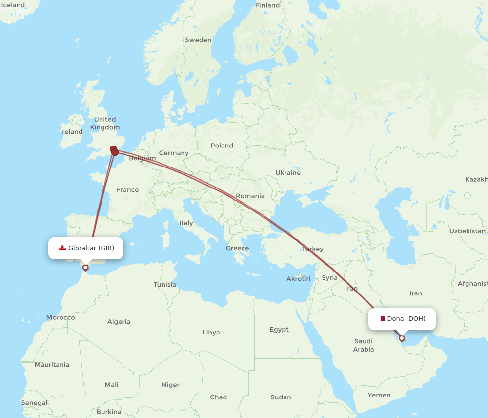 DOH-GIB flight routes