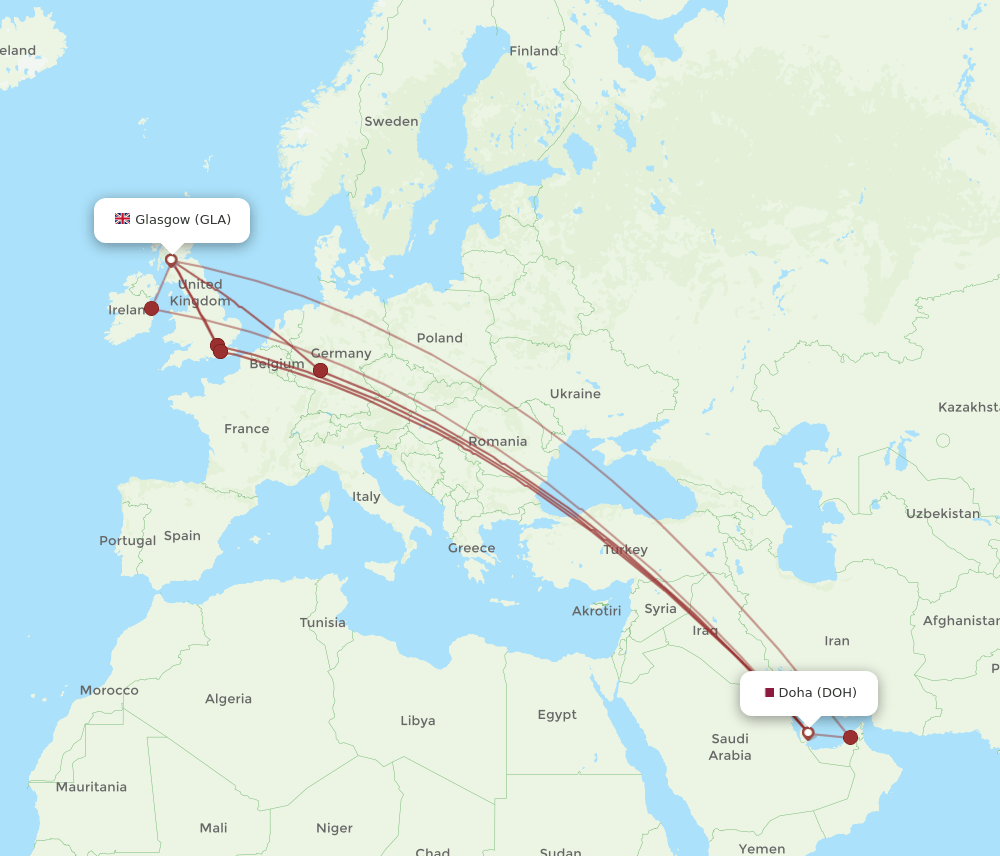 DOH-GLA flight routes