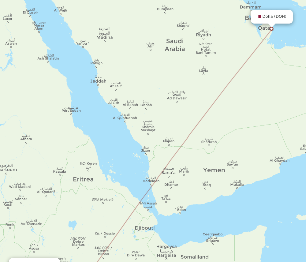 DOH-GMB flight routes