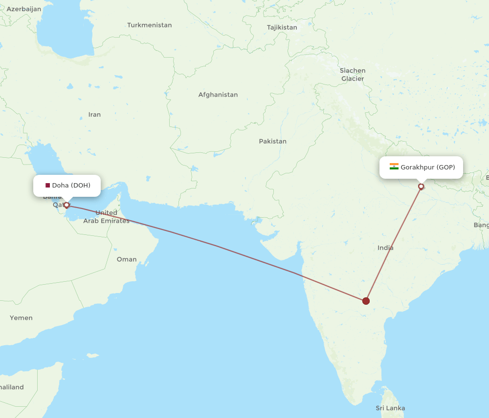 DOH-GOP flight routes