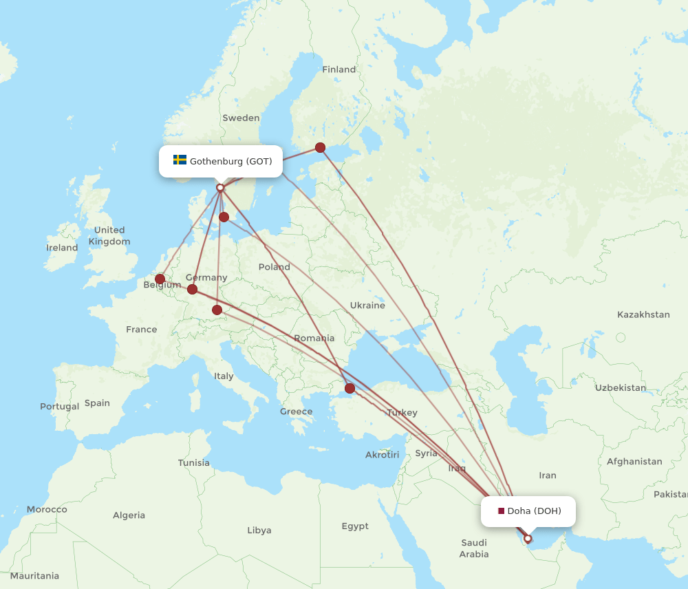 DOH-GOT flight routes