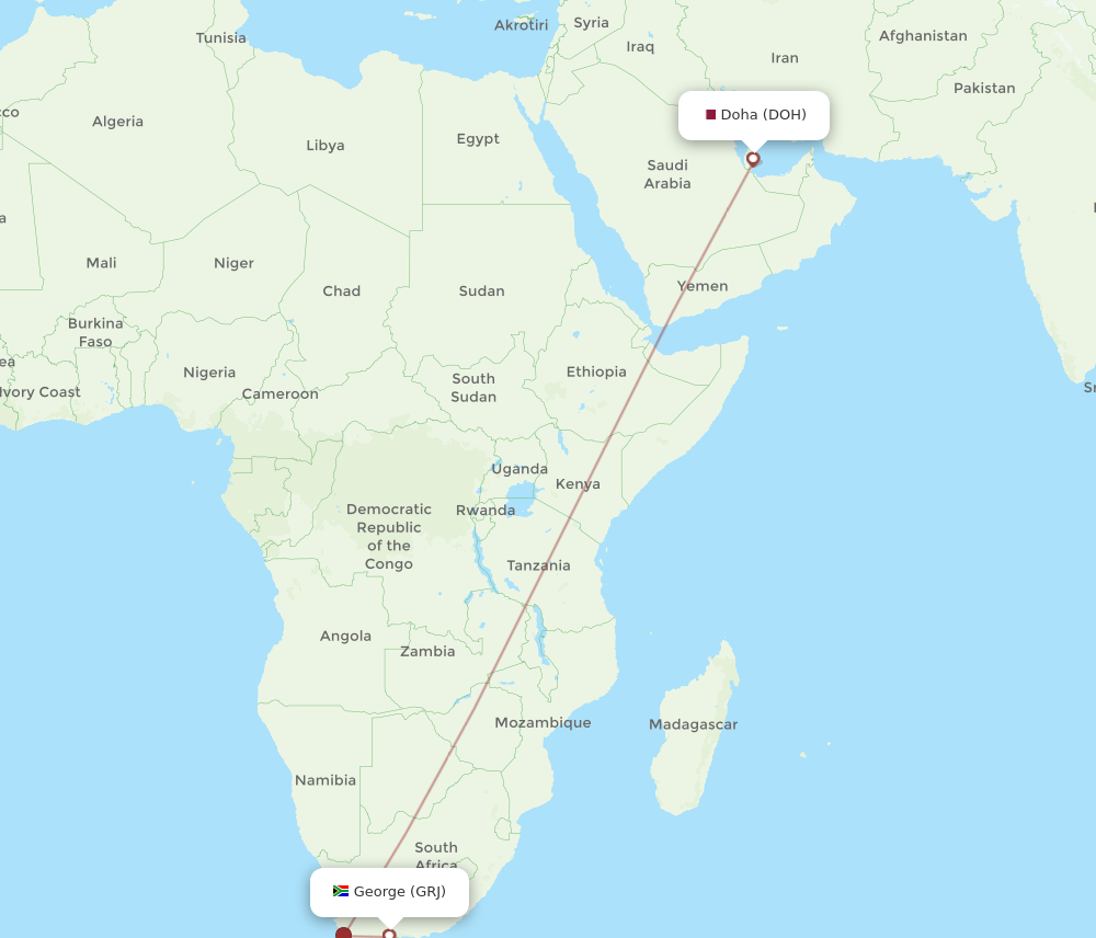 DOH to GRJ flights and routes map