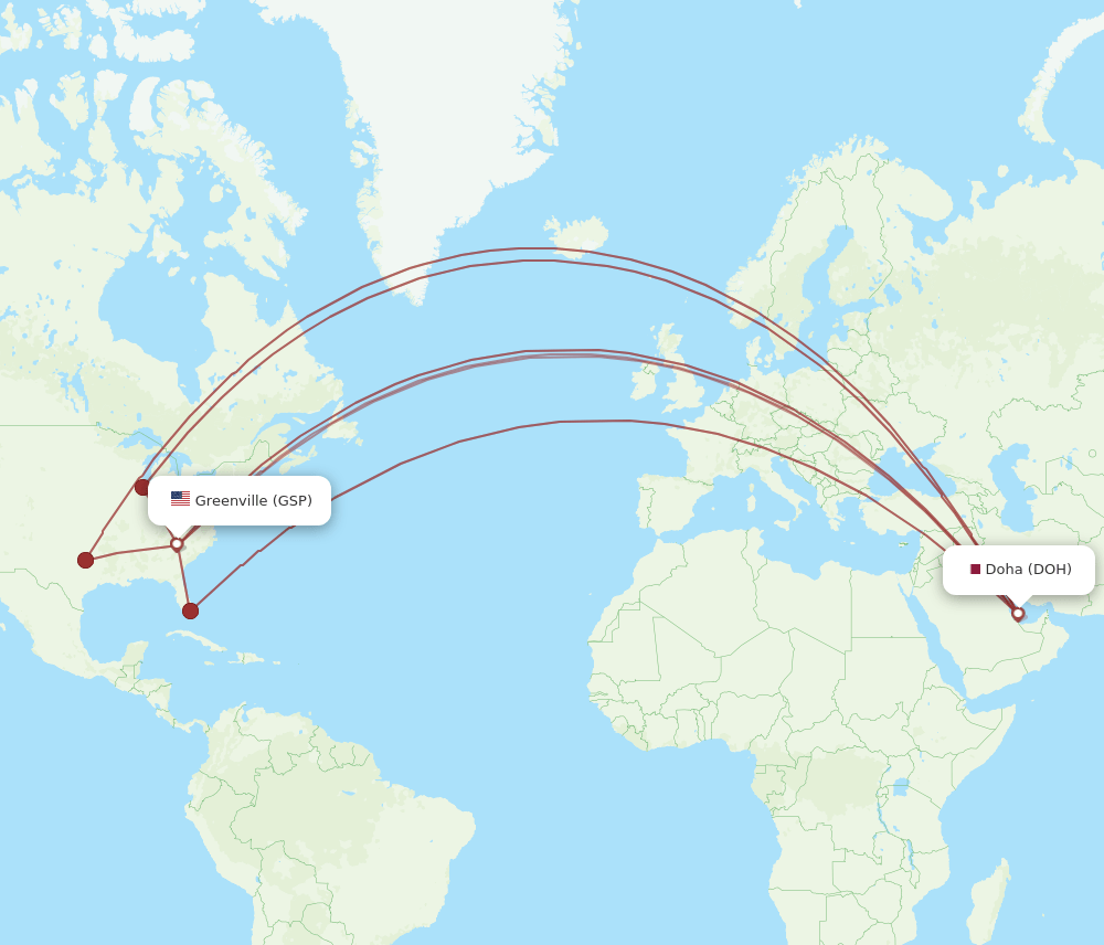 DOH-GSP flight routes