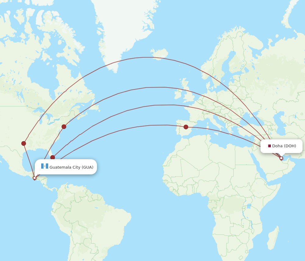 DOH to GUA flights and routes map