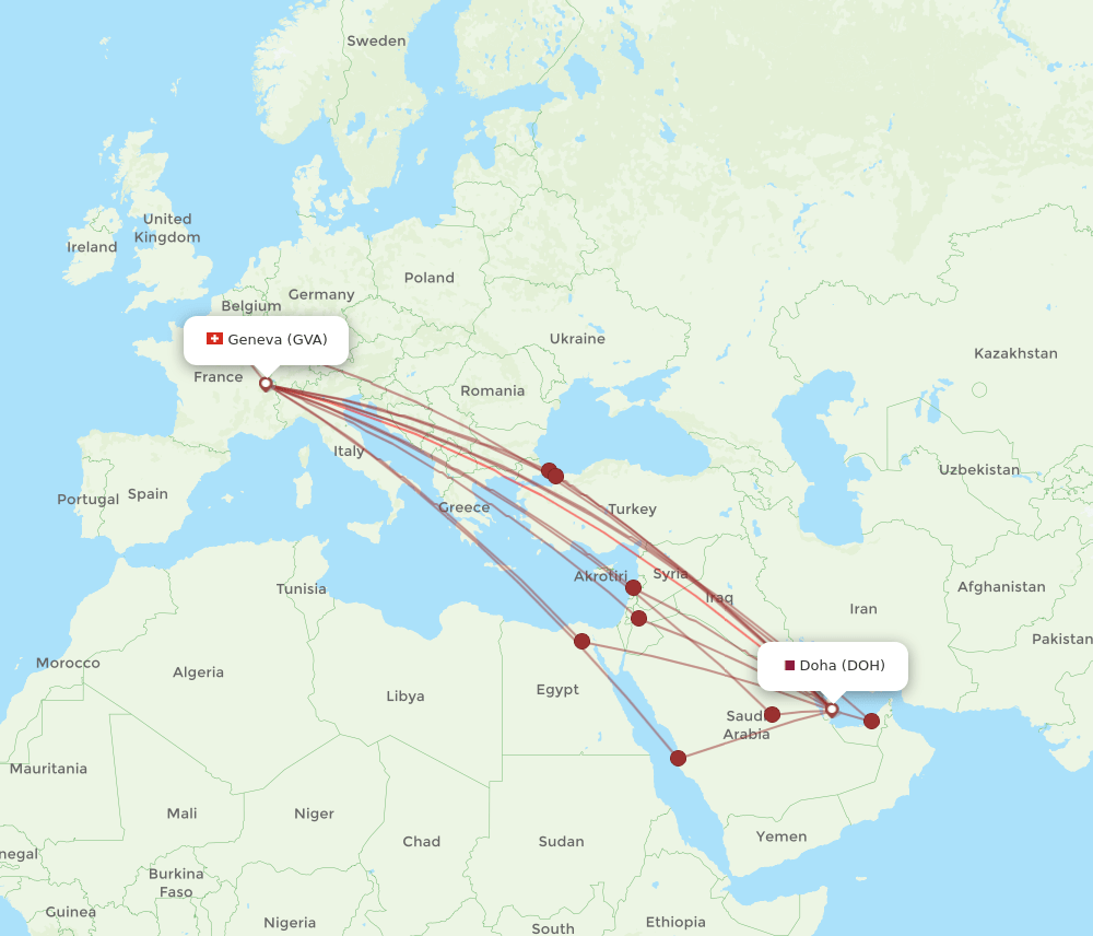 DOH-GVA flight routes