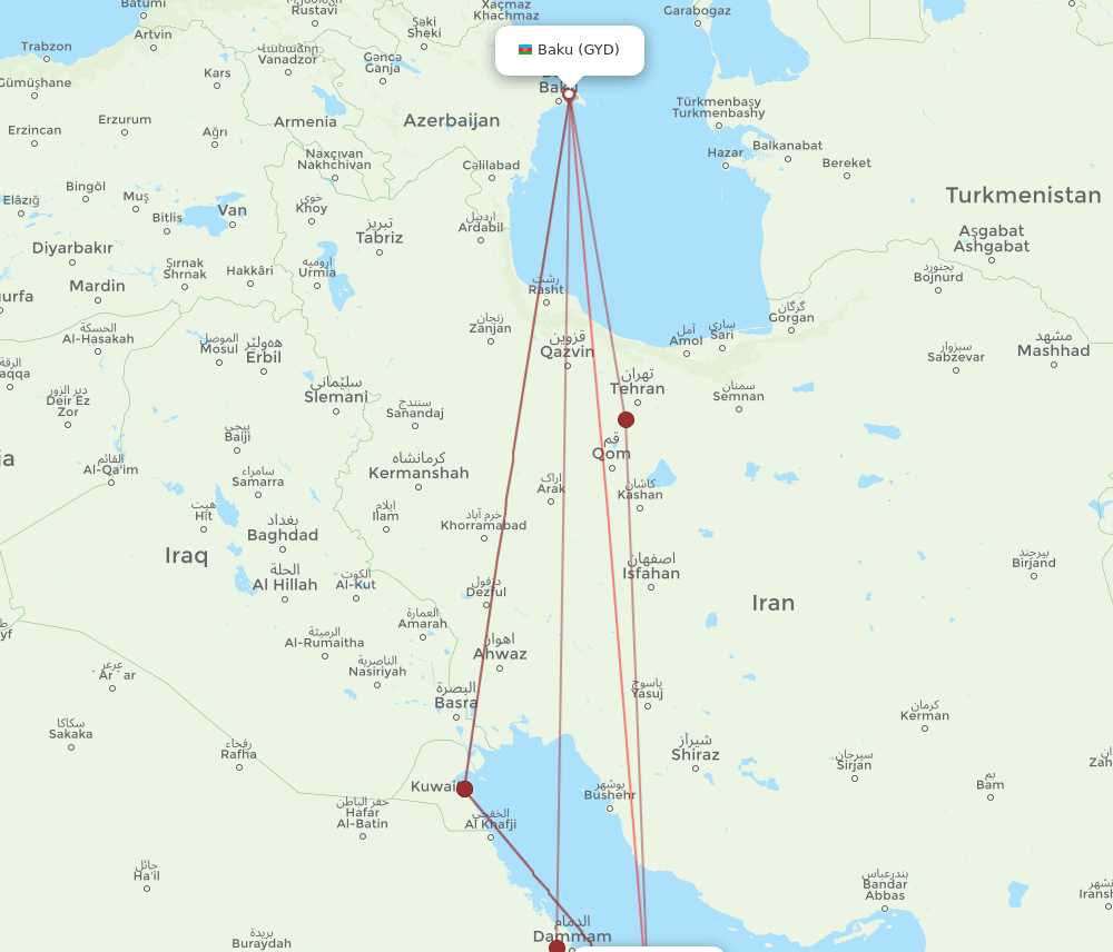 DOH-GYD flight routes