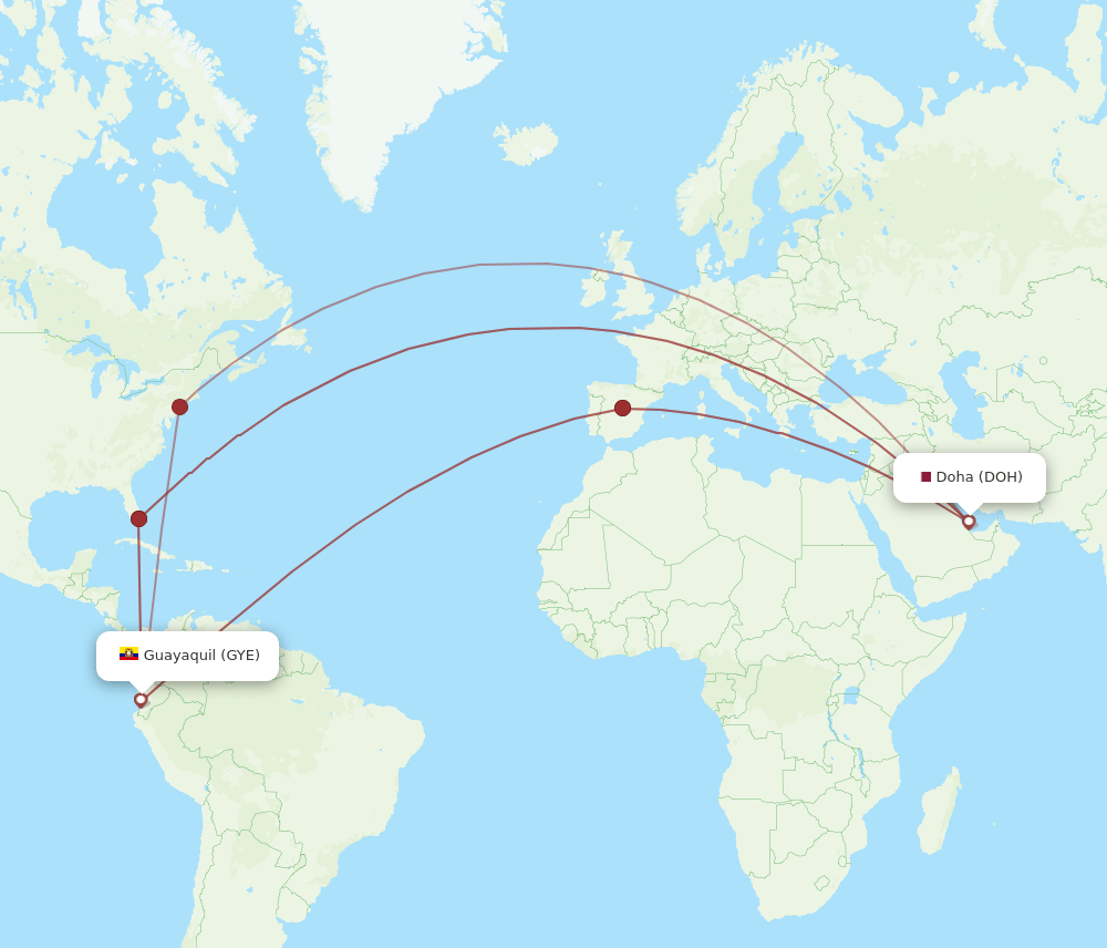 DOH to GYE flights and routes map