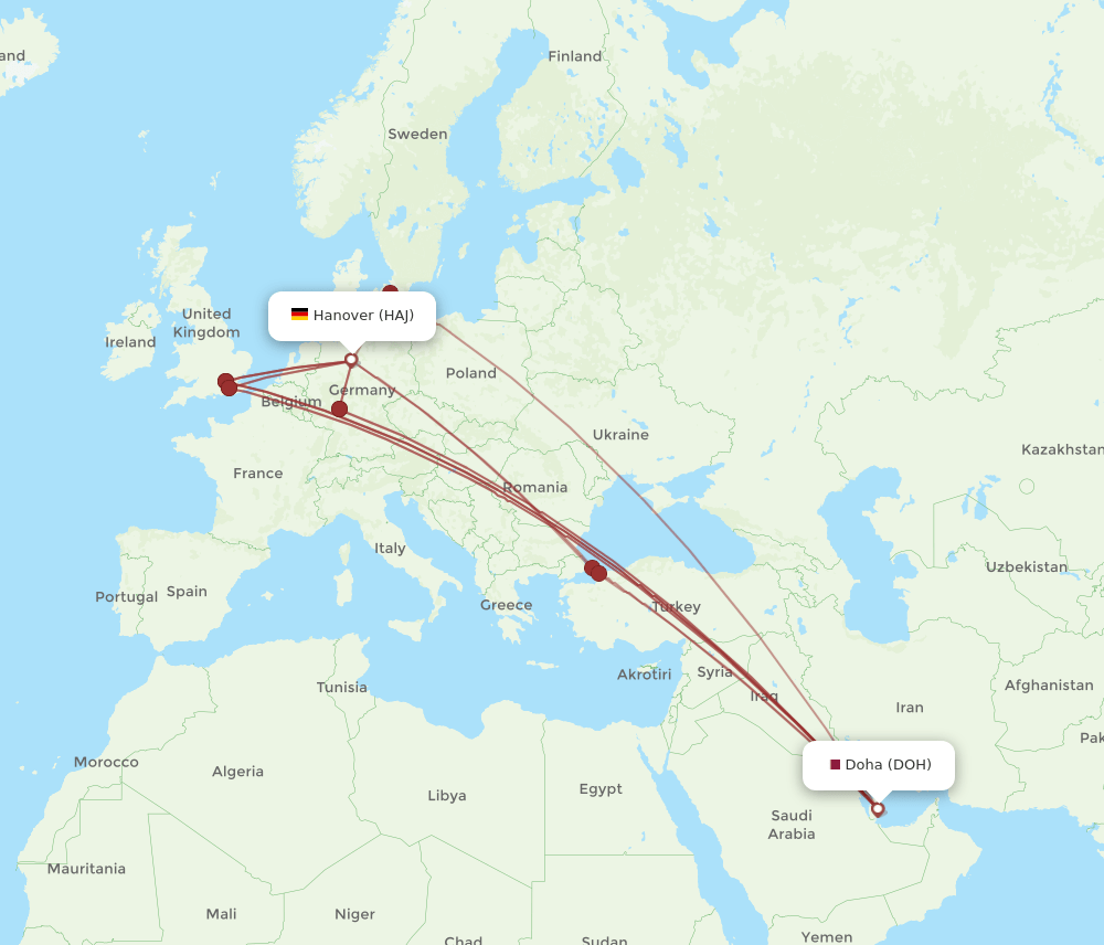 DOH to HAJ flights and routes map