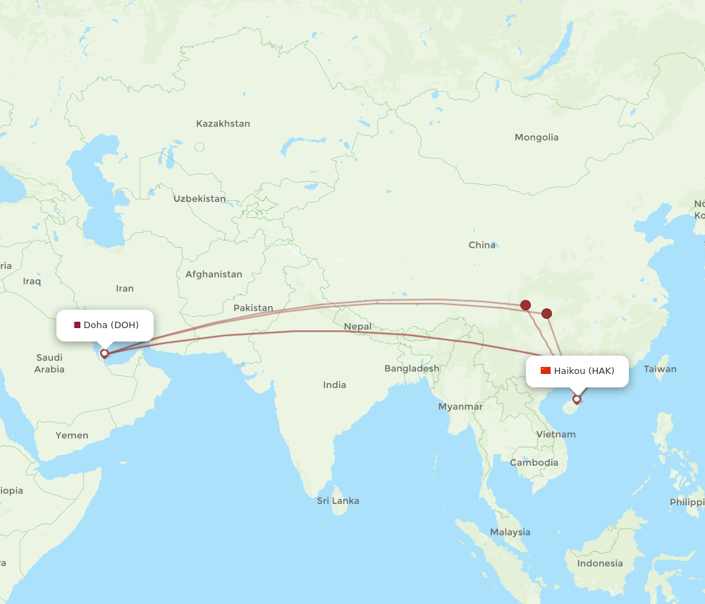 DOH-HAK flight routes