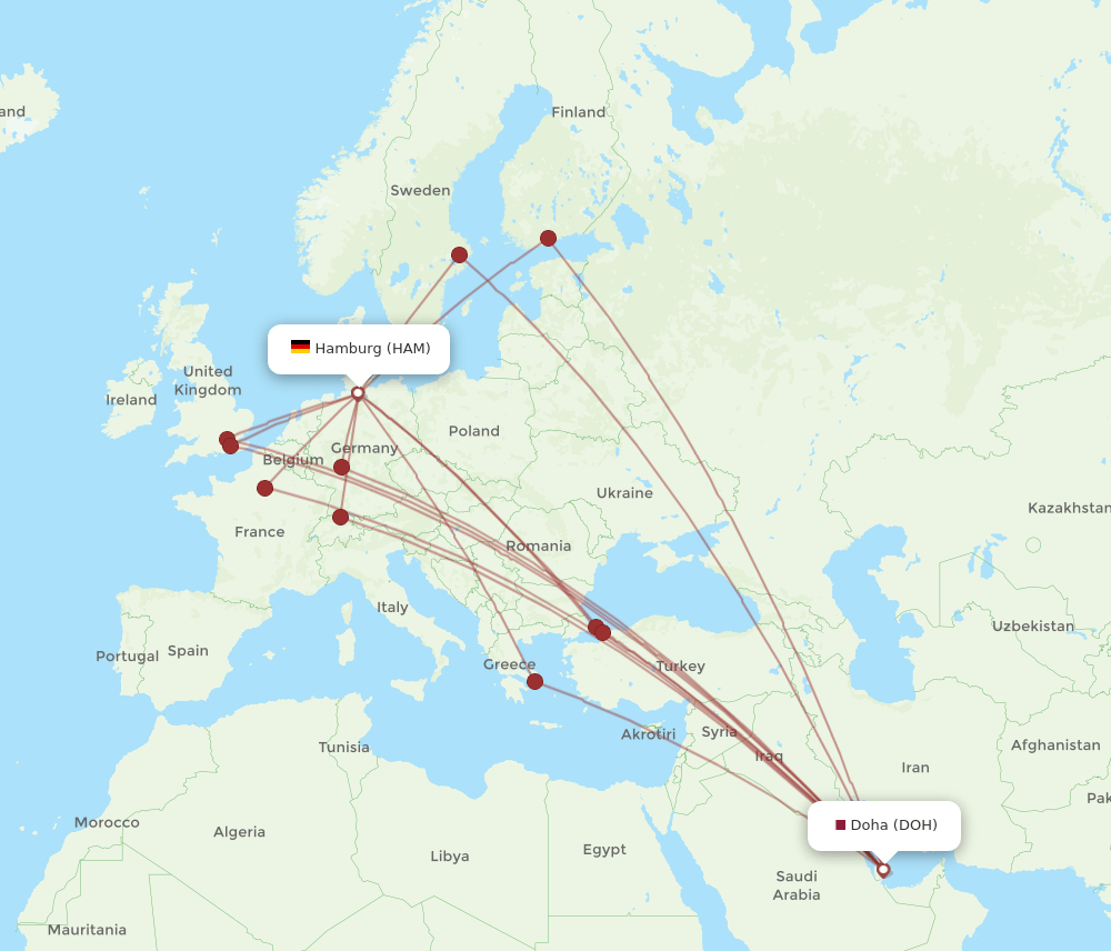 DOH to HAM flights and routes map