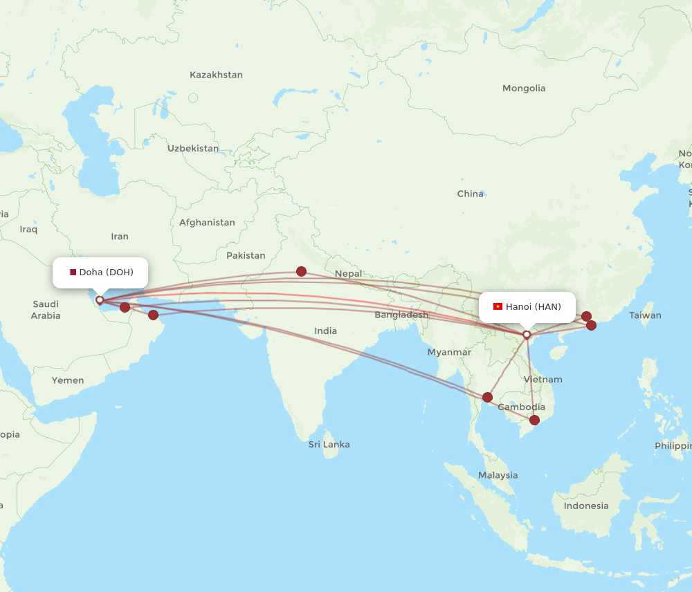 DOH-HAN flight routes