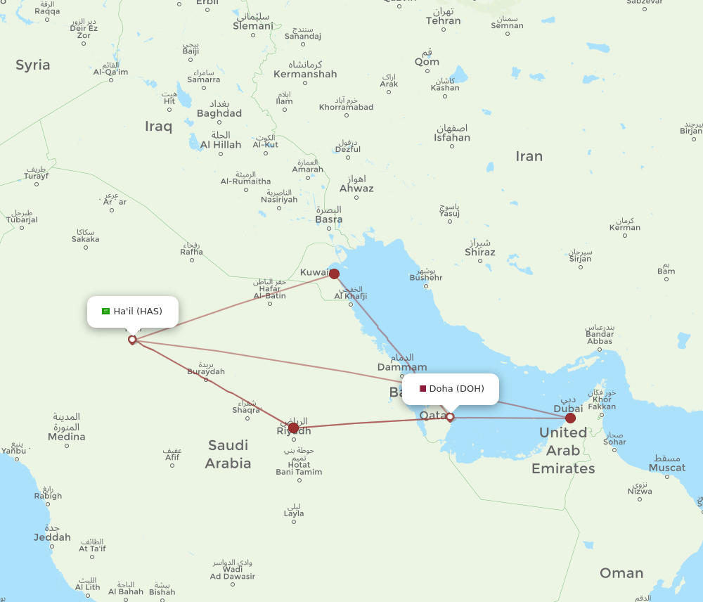 DOH-HAS flight routes