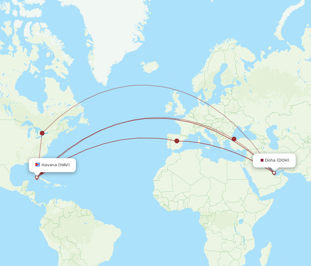 DOH to HAV flights and routes map