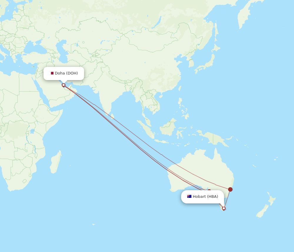 DOH to HBA flights and routes map