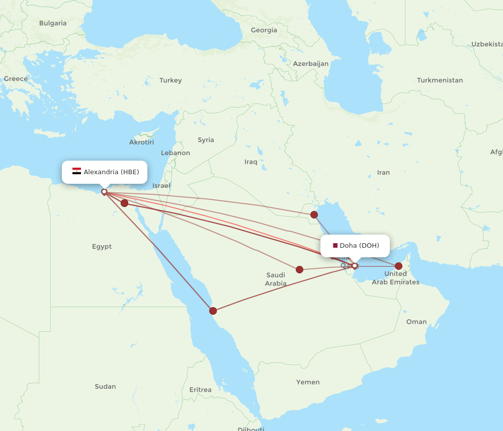 DOH to HBE flights and routes map