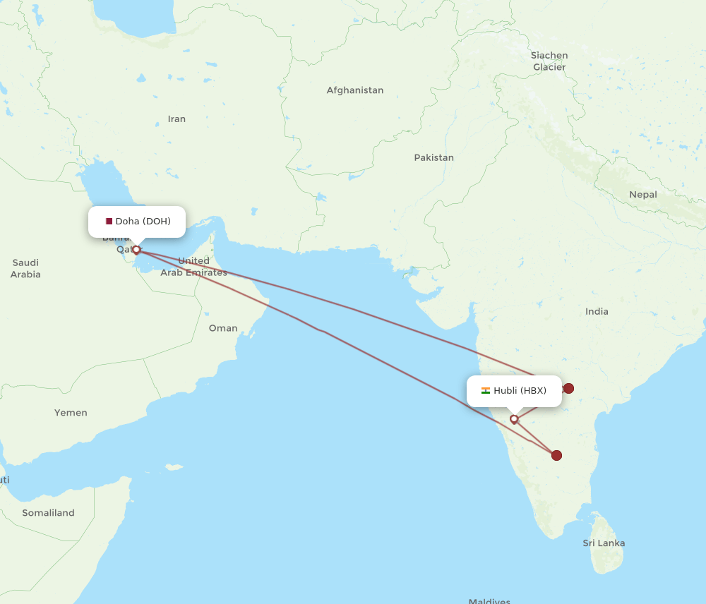 DOH-HBX flight routes