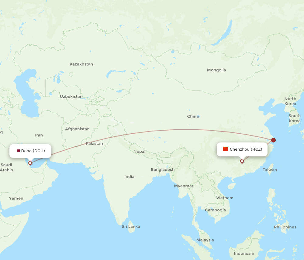 DOH-HCZ flight routes