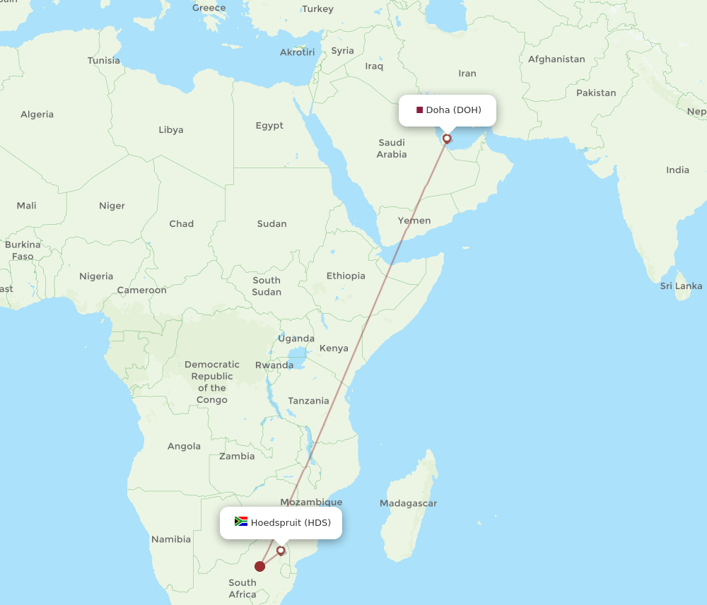 DOH to HDS flights and routes map