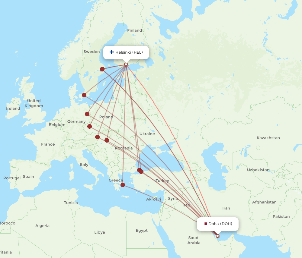 DOH-HEL flight routes