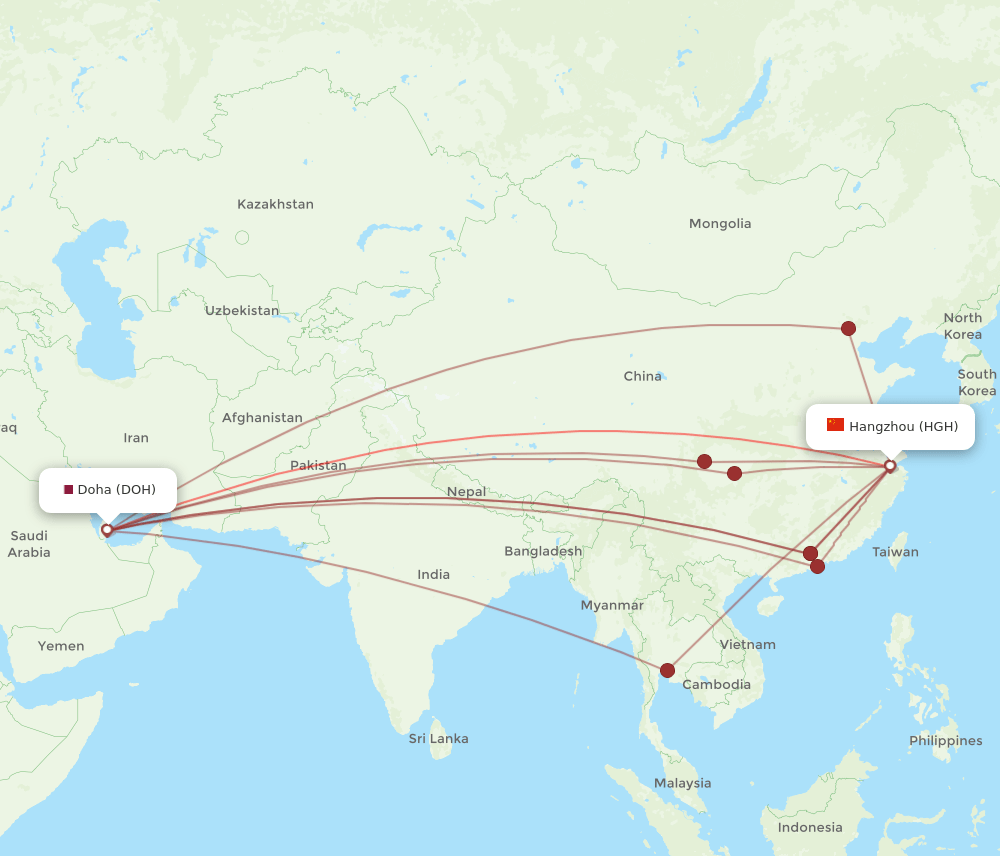 DOH-HGH flight routes