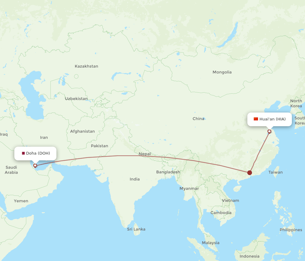DOH to HIA flights and routes map