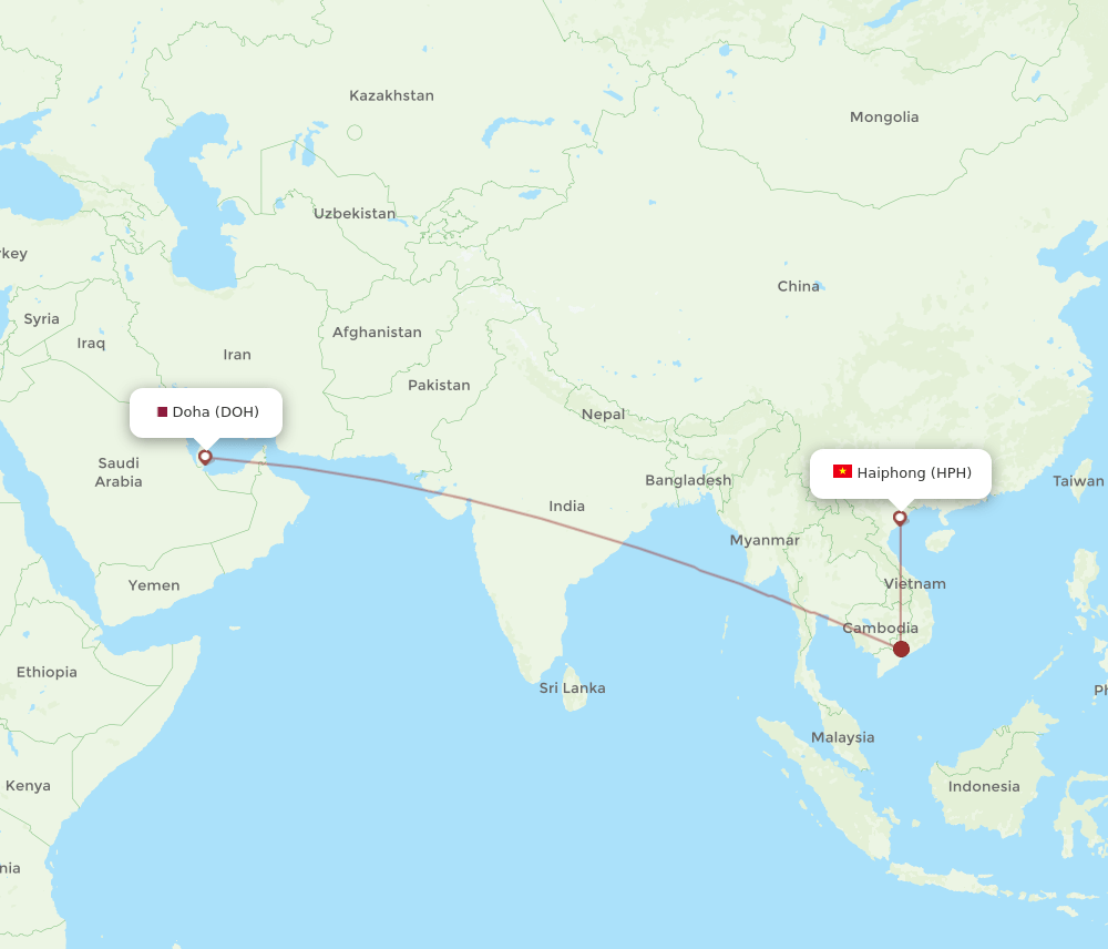 DOH to HPH flights and routes map