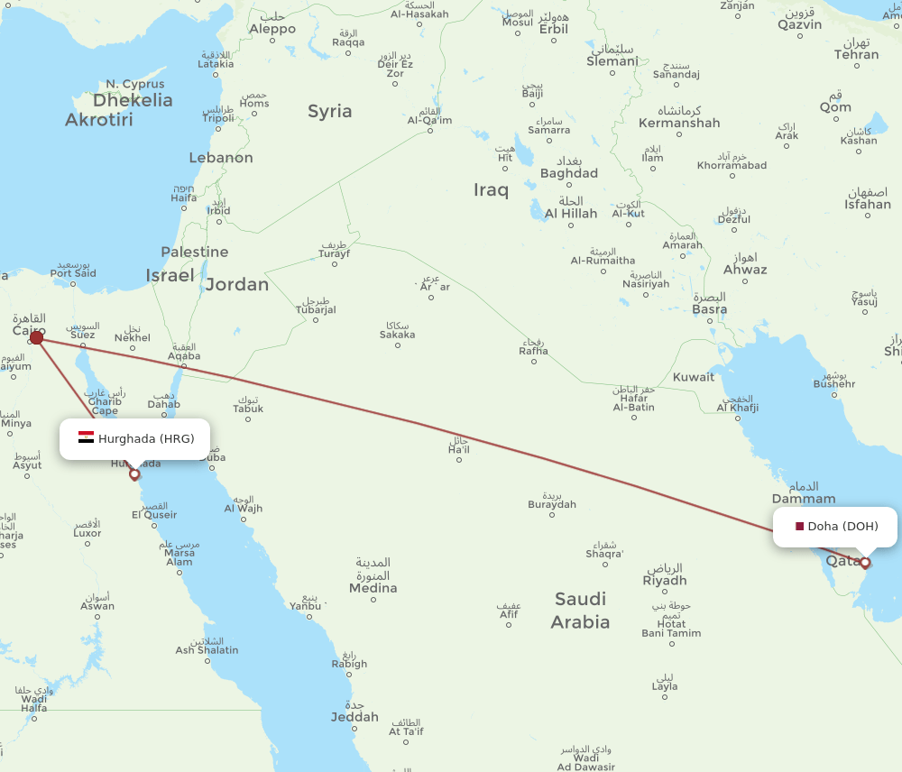 DOH to HRG flights and routes map