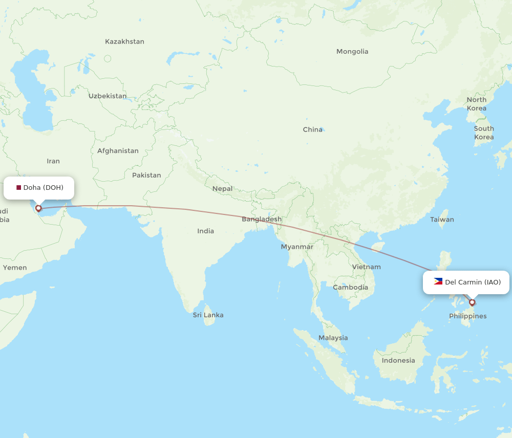 DOH to IAO flights and routes map