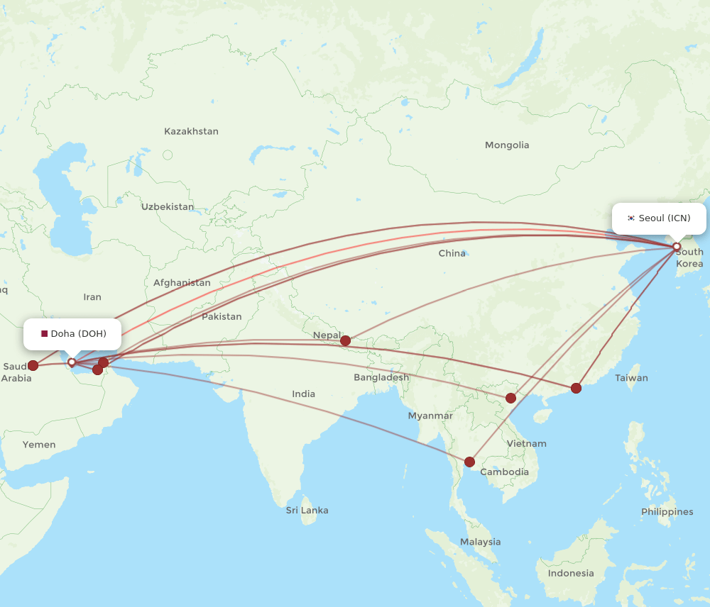 DOH-ICN flight routes