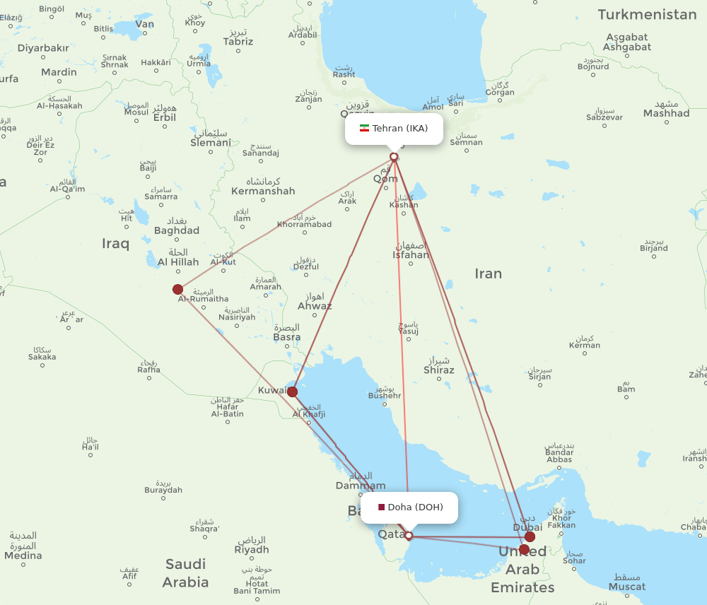 DOH-IKA flight routes