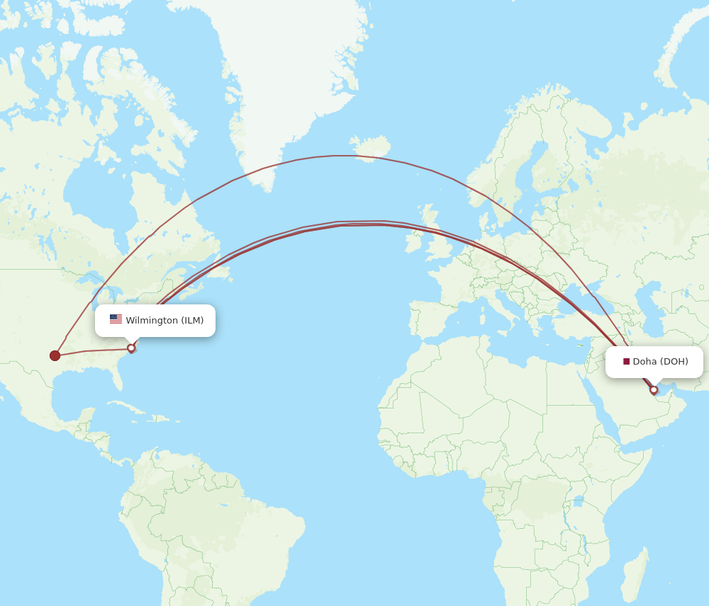 DOH-ILM flight routes