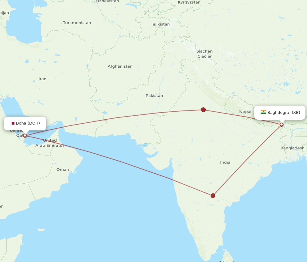 DOH-IXB flight routes