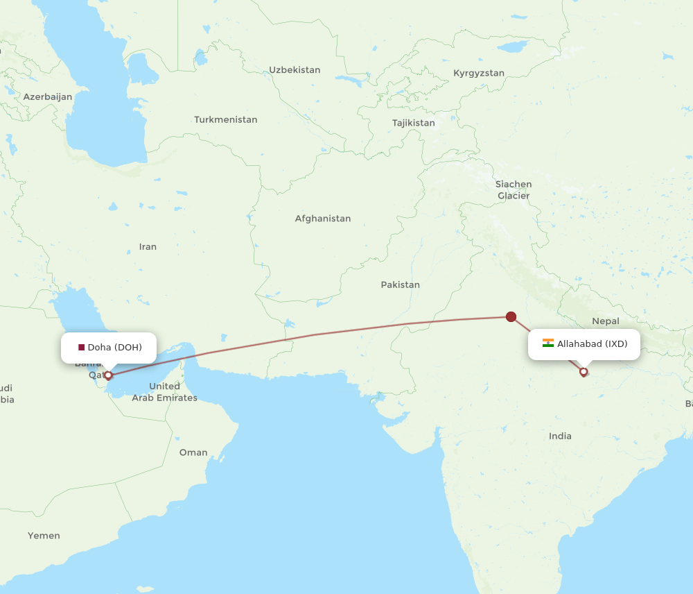 DOH-IXD flight routes
