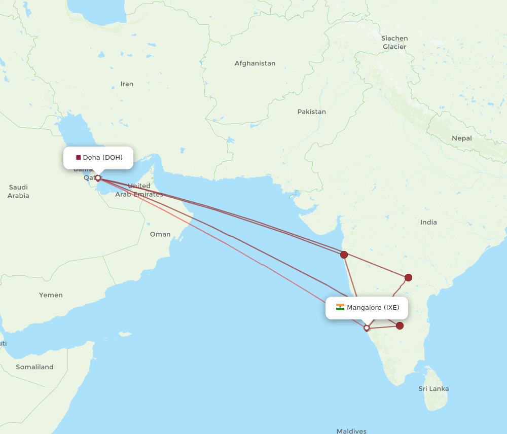 DOH-IXE flight routes