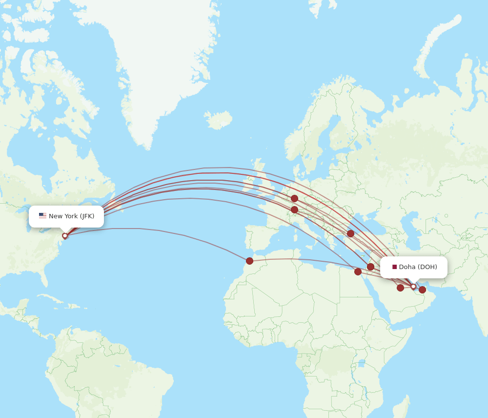 DOH-JFK flight routes