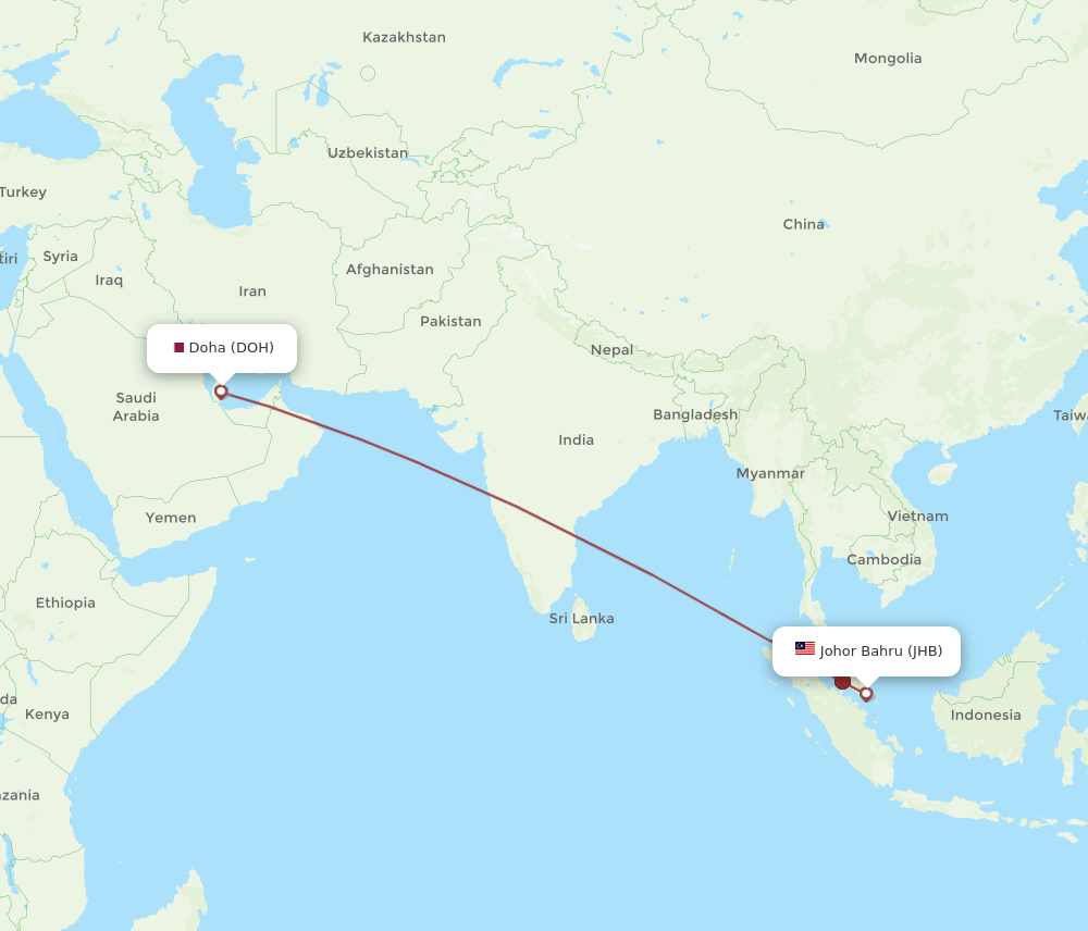 DOH-JHB flight routes