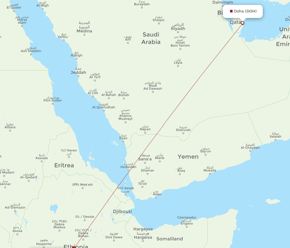 DOH-JIM flight routes